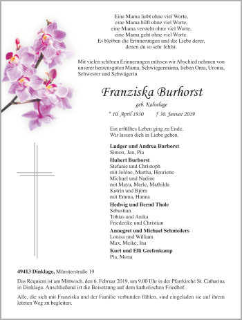 Anzeige von Franziska Burhorst von OM-Medien