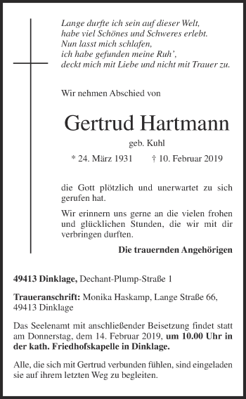 Anzeige von Gertrud Hartmann von OM-Medien