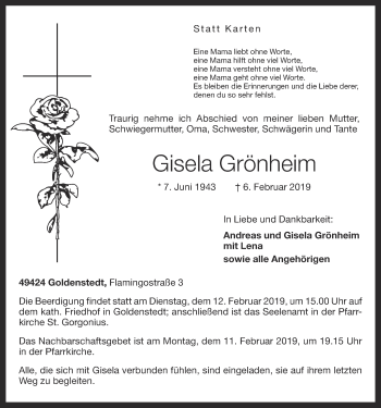 Anzeige von Gisela Grönheim von OM-Medien
