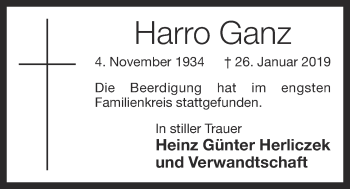 Anzeige von Harro Ganz von OM-Medien