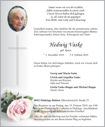 Anzeige von Hedwig Vaske von OM-Medien