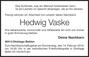 Anzeige von Hedwig Vaske von OM-Medien