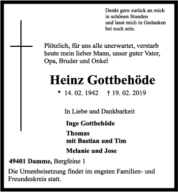 Anzeige von Heinz Gottbehöde von OM-Medien