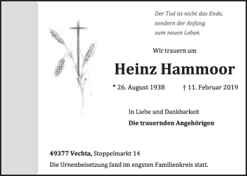 Anzeige von Heinz Hammoor von OM-Medien