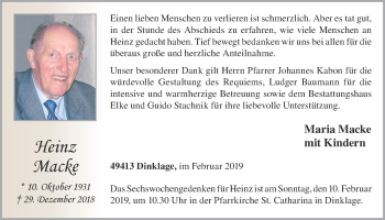 Anzeige von Heinz Macke von OM-Medien