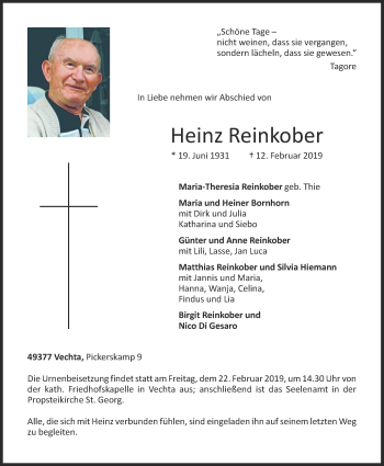 Anzeige von Heinz Reinkober von OM-Medien