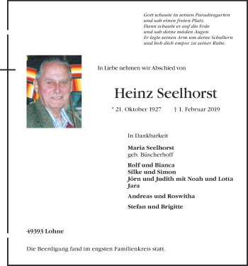 Anzeige von Heinz Seelhorst von OM-Medien