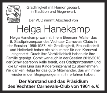 Anzeige von Helga Hanekamp von OM-Medien