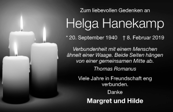 Anzeige von Helga Hanekamp von OM-Medien