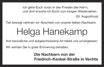 Anzeige von Helga Hanekamp von OM-Medien