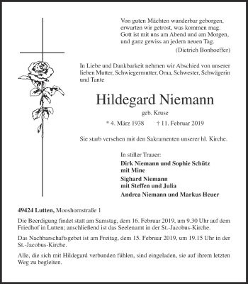 Anzeige von Hildegard Niemann von OM-Medien