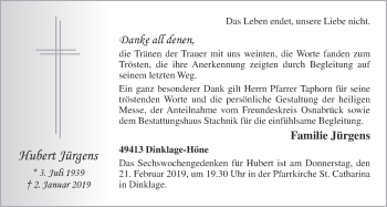 Anzeige von Hubert Jürgens von OM-Medien