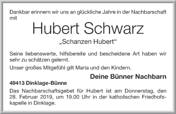 Anzeige von Hubert Schwarz von OM-Medien