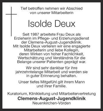 Anzeige von Isolde Deux von OM-Medien