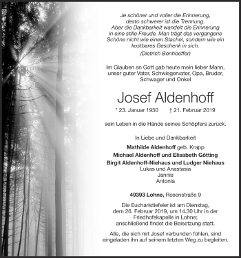 Anzeige von Josef Aldenhoff von OM-Medien
