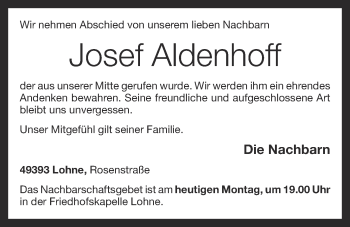 Anzeige von Josef Aldenhoff von OM-Medien