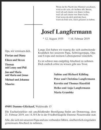 Anzeige von Josef Langfermann von OM-Medien