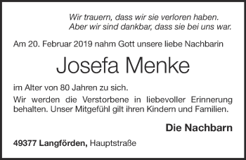 Anzeige von Josefa Menke von OM-Medien