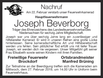 Anzeige von Joseph Beverborg von OM-Medien