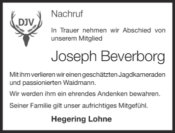 Anzeige von Joseph Beverborg von OM-Medien