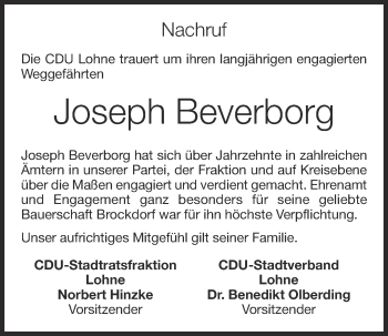 Anzeige von Joseph Beverborg von OM-Medien