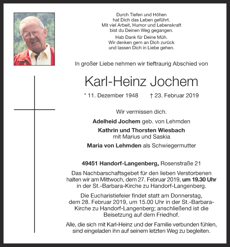  Traueranzeige für Karl-Heinz Jochem vom 25.02.2019 aus OM-Medien