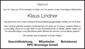 Anzeige von Klaus Lindner von OM-Medien