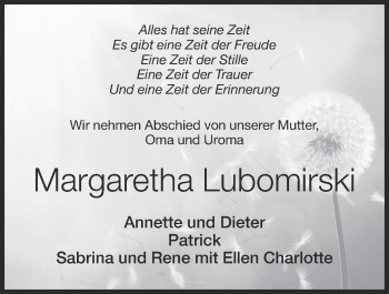 Anzeige von Margaretha Lubomirski von OM-Medien