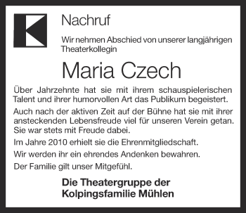 Anzeige von Maria Czech von OM-Medien