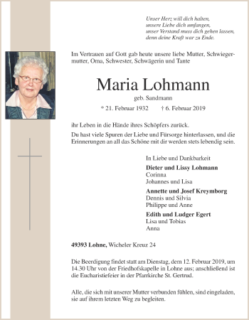 Anzeige von Maria Lohmann von OM-Medien