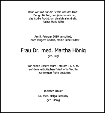 Anzeige von Martha Hönig von OM-Medien