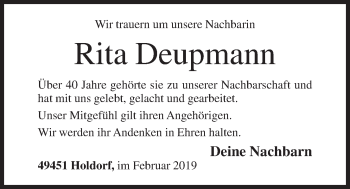 Anzeige von Rita Deupmann von OM-Medien