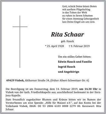 Anzeige von Rita Schaar von OM-Medien