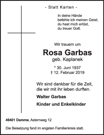 Anzeige von Rosa Garbas von OM-Medien