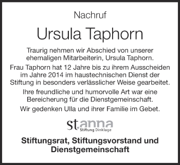 Anzeige von Ursula Taphorn von OM-Medien