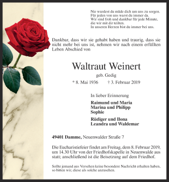 Anzeige von Waltraut Weinert von OM-Medien