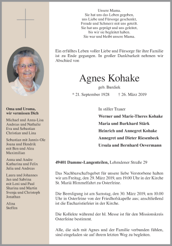 Anzeige von Agnes Kohake von OM-Medien