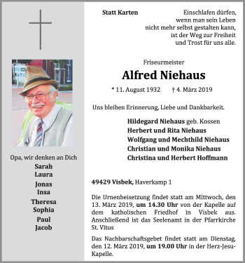 Anzeige von Alfred Niehaus von OM-Medien