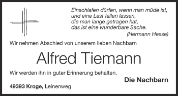 Anzeige von Alfred Tiemann von OM-Medien