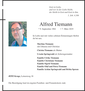 Anzeige von Alfred Tiemann von OM-Medien