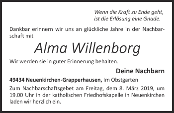 Anzeige von Alma Willenborg von OM-Medien