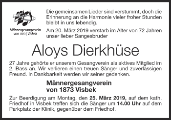 Anzeige von Aloys Dierkhüse von OM-Medien