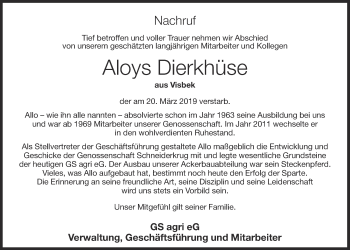 Anzeige von Aloys Dierkhüse von OM-Medien