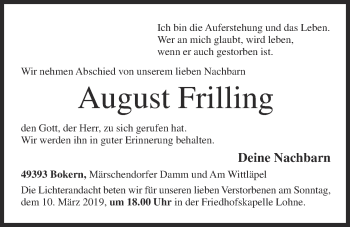 Anzeige von August Frilling von OM-Medien
