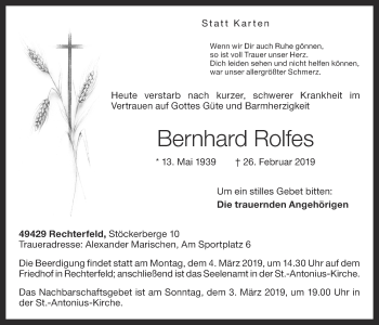 Anzeige von Bernhard Rolfes von OM-Medien