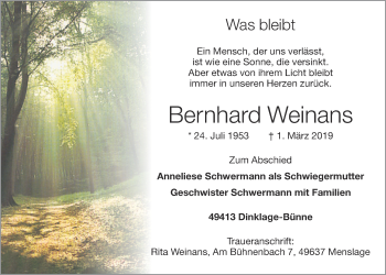 Anzeige von Bernhard Weinans von OM-Medien