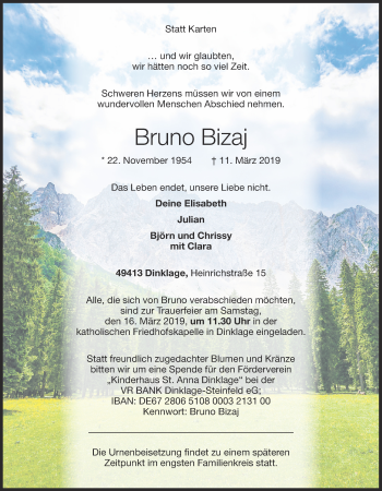 Anzeige von Bruno Bizaj von OM-Medien