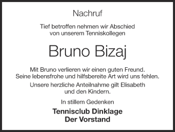 Anzeige von Bruno Bizaj von OM-Medien