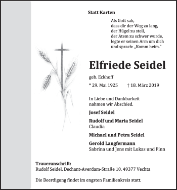 Anzeige von Elfriede Seidel von OM-Medien