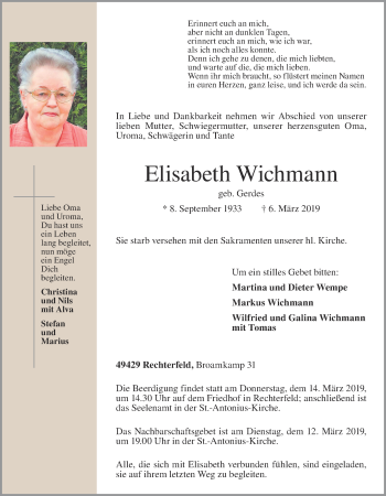 Anzeige von Elisabeth Wichmann von OM-Medien